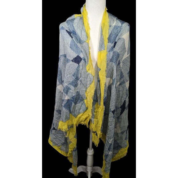 Vintage Diane Von Furstenberg Blue And Yellow Geometric Abstract Scarf - Picture 2 of 12